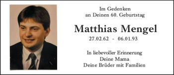 Traueranzeige von Matthias Mengel von vrm-trauer Allgemeine  Zeitung Ingelheim-Bingen