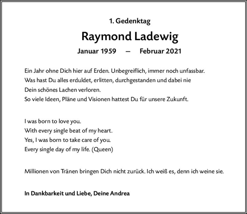  Traueranzeige für Raymond Ladewig vom 26.02.2022 aus vrm-trauer AZ Mainz
