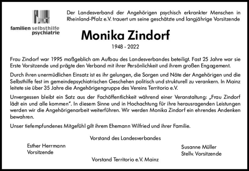  Traueranzeige für Monika Zindorf vom 09.04.2022 aus vrm-trauer AZ Mainz