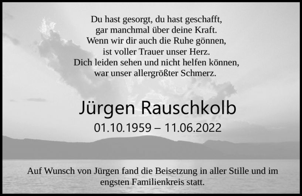  Traueranzeige für Jürgen Rauschkolb vom 25.06.2022 aus vrm-trauer Darmstädter Echo