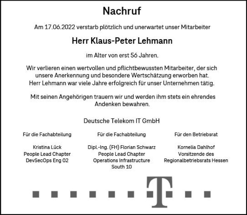  Traueranzeige für Klaus-Peter Lehmann vom 02.07.2022 aus vrm-trauer AZ Mainz