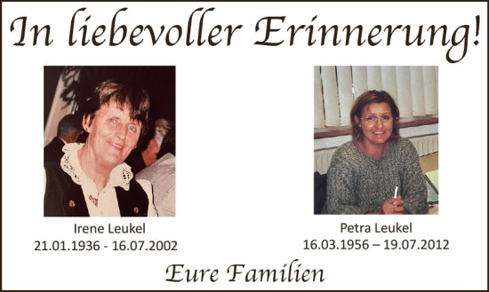 Traueranzeige von Petra Leukel von vrm-trauer Wiesbadener Kurier