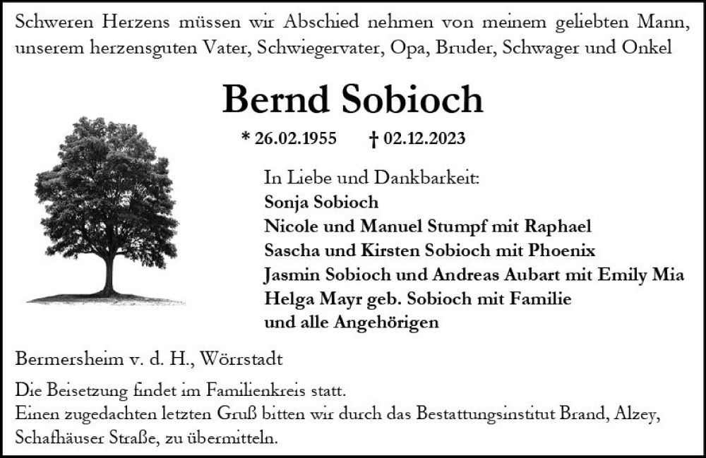 Traueranzeigen von Bernd Sobioch | www.vrm-trauer.de