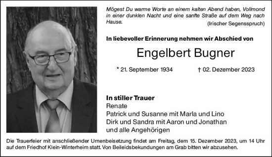 Traueranzeigen Von Engelbert Bugner | Www.vrm-trauer.de