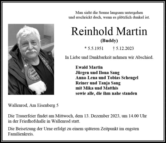 Traueranzeigen Von Reinhold Martin | Www.vrm-trauer.de