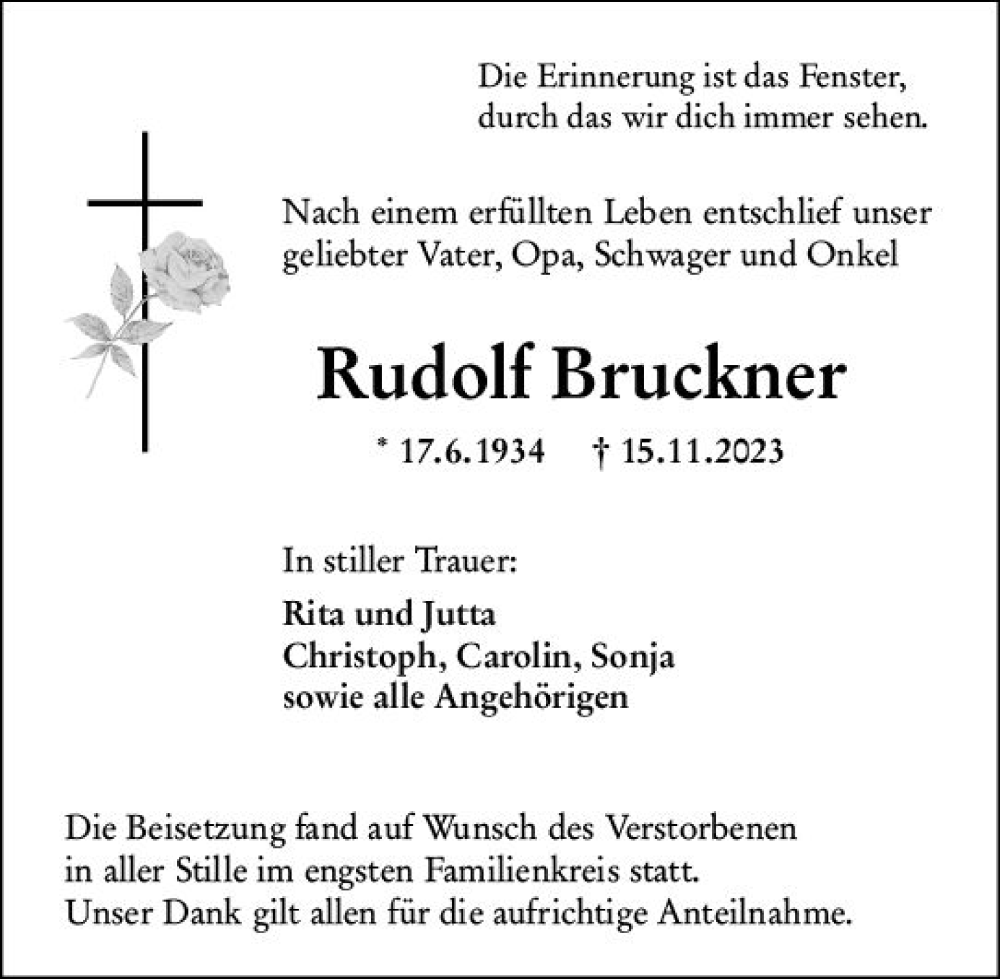 Traueranzeigen Von Rudolf Bruckner | Www.vrm-trauer.de