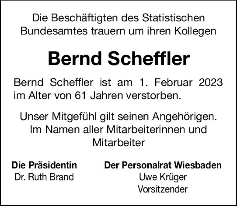  Traueranzeige für Bernd Scheffler vom 24.02.2023 aus Allgemeine Zeitung Mainz