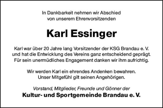 Traueranzeige von Karl Essinger von Darmstädter Echo