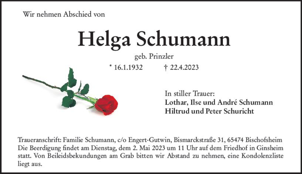 Traueranzeigen Von Helga Schumann Vrm Trauerde 3387