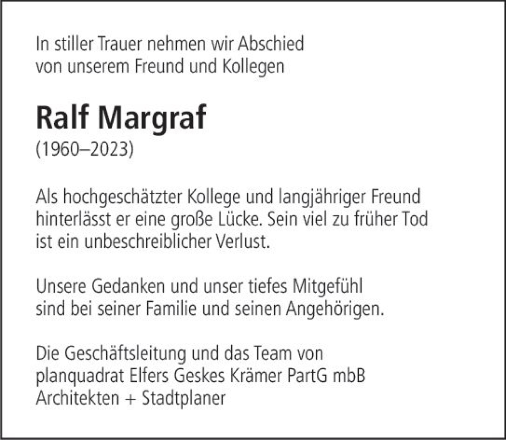  Traueranzeige für Ralf Margraf vom 08.04.2023 aus Darmstädter Echo