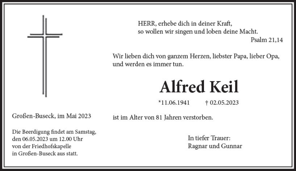 Traueranzeigen von Alfred Keil www.vrmtrauer.de