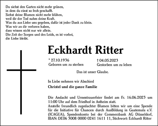 Traueranzeige von Eckhardt Ritter von Rüsselsheimer Echo