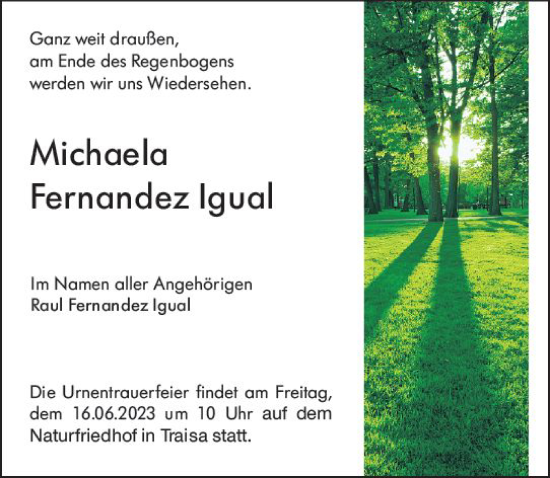 Traueranzeige von Michaela Fernandez Igual von Darmstädter Echo