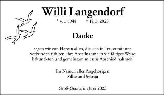 Traueranzeige von Willi Langendorf von Groß-Gerauer Echo