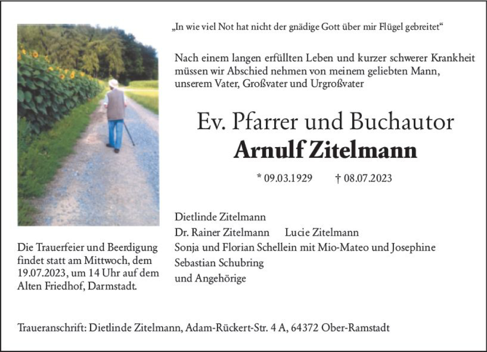  Traueranzeige für Arnulf Zitelmann vom 15.07.2023 aus Darmstädter Echo