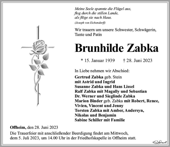 Traueranzeigen Von Brunhilde Zabka | Www.vrm-trauer.de