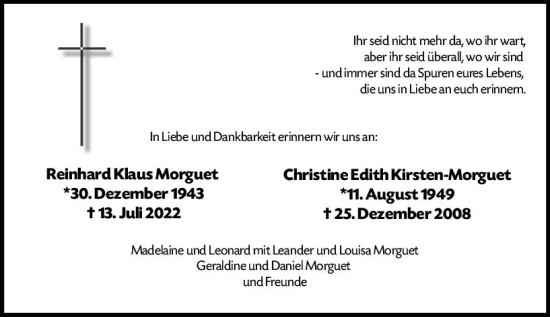 Traueranzeige von Christine Edith Kirsten-Morguet von Wiesbadener Kurier