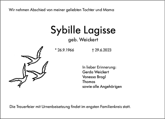 Traueranzeige von Sybille Lagisse von Groß-Gerauer Echo