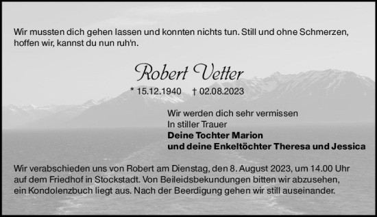 Traueranzeigen Von Robert Vetter | Www.vrm-trauer.de