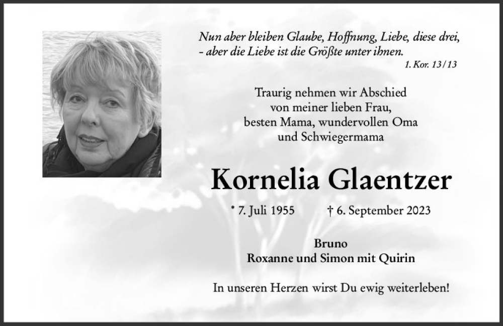 Traueranzeigen von Kornelia Glaentzer | www.vrm-trauer.de