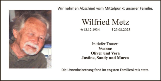 Traueranzeigen Von Wilfried Metz | Www.vrm-trauer.de