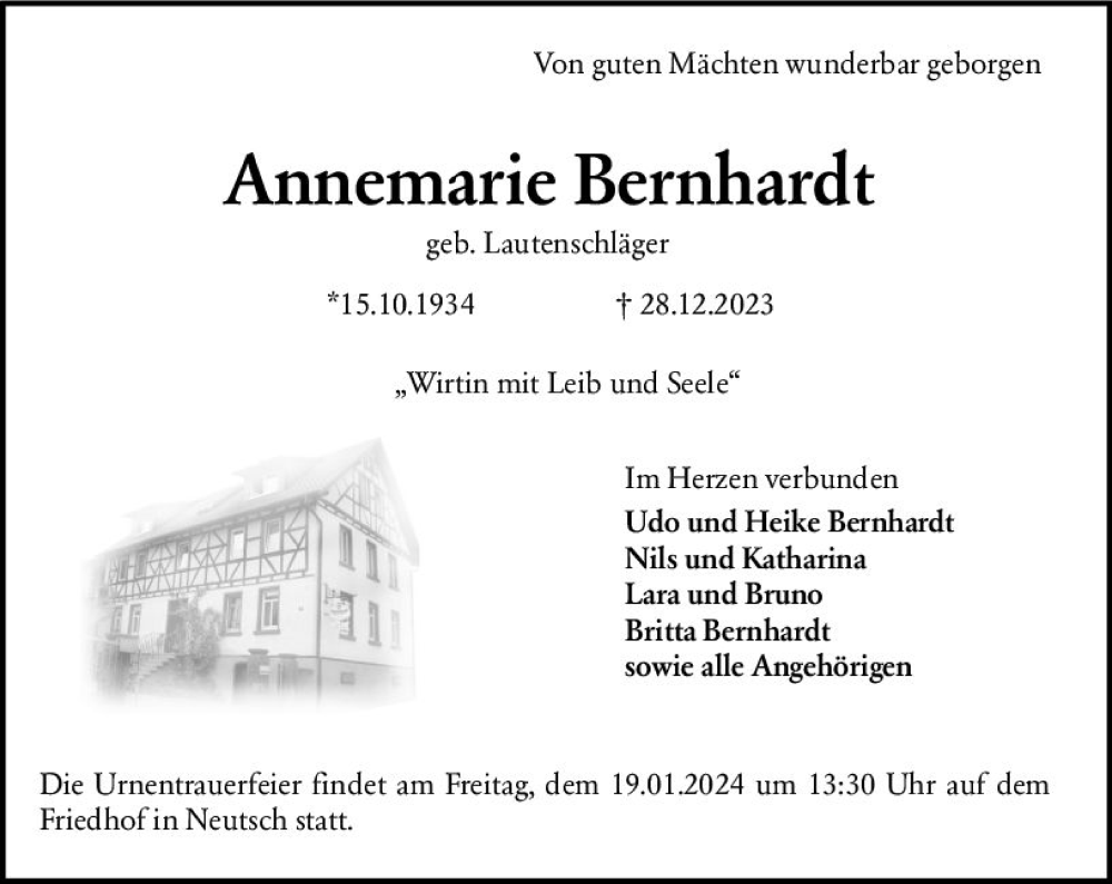  Traueranzeige für Annemarie Bernhardt vom 06.01.2024 aus Darmstädter Echo