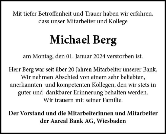 Traueranzeigen Von Michael Berg 