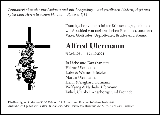 Traueranzeige von Alfred Ufermann von Dill Block