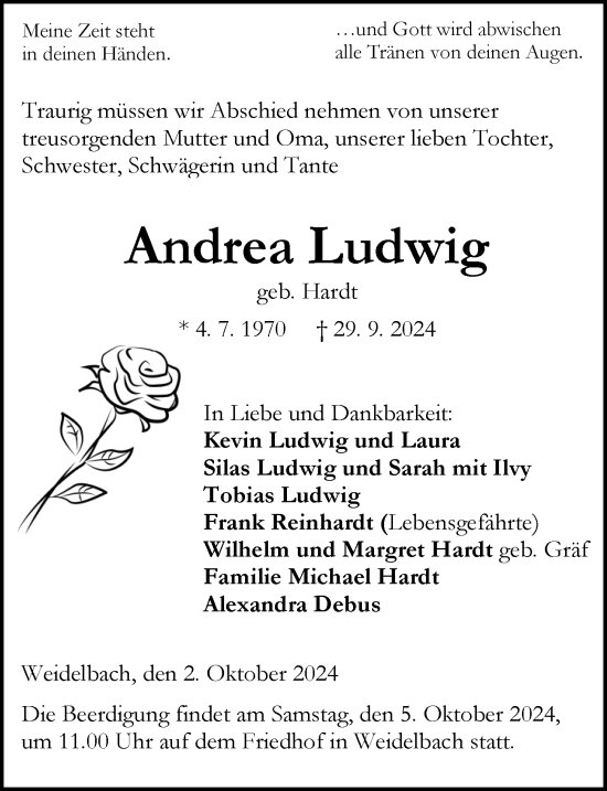 Traueranzeige von Andrea Ludwig von Dill Block