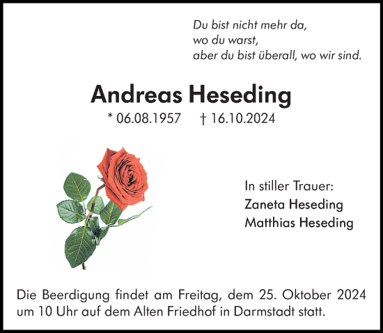 Traueranzeige von Andreas Heseding von Darmstädter Echo