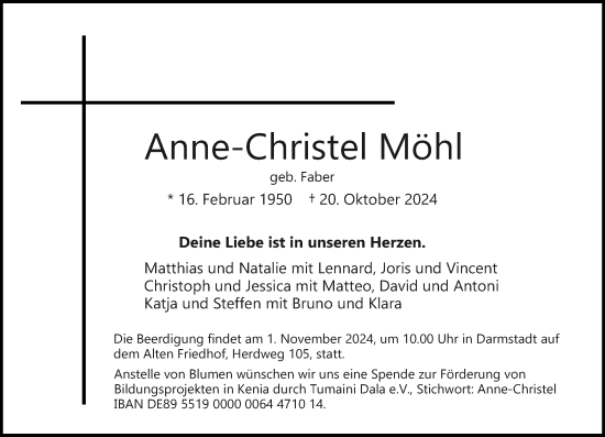 Traueranzeige von Anne-Christel Möhl von Darmstädter Echo