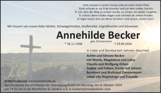 Traueranzeige von Annehilde Becker von Allgemeine Zeitung Rheinhessen-Nahe