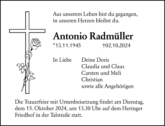 Traueranzeige von Antonio Radmüller von Darmstädter Echo