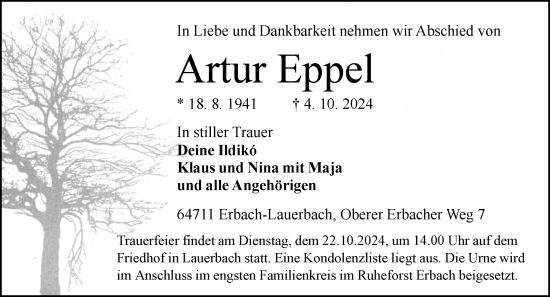 Traueranzeige von Artur Eppel von Odenwälder Echo