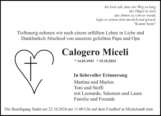 Traueranzeige von Calogero Miceli von Odenwälder Echo