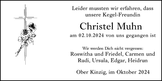 Traueranzeige von Christel Muhn von Odenwälder Echo