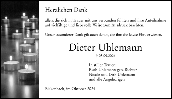 Traueranzeige von Dieter Uhlemann von Darmstädter Echo