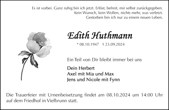 Traueranzeige von Edith Huthmann von Odenwälder Echo