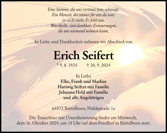 Traueranzeige von Erich Seifert von Groß-Gerauer Echo