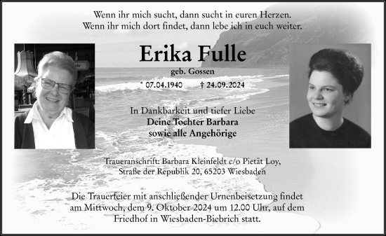 Traueranzeige von Erika Fulle von Wiesbadener Kurier