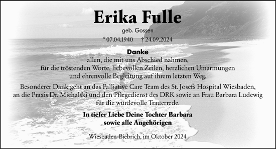 Traueranzeige von Erika Fulle von Wiesbadener Kurier