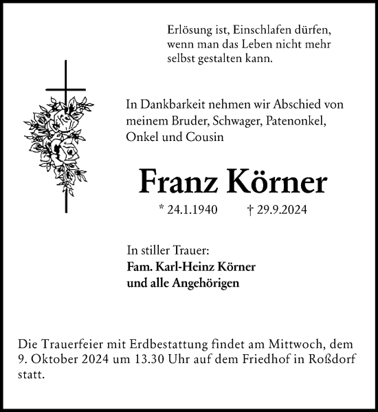 Traueranzeige von Franz Körner von Darmstädter Echo