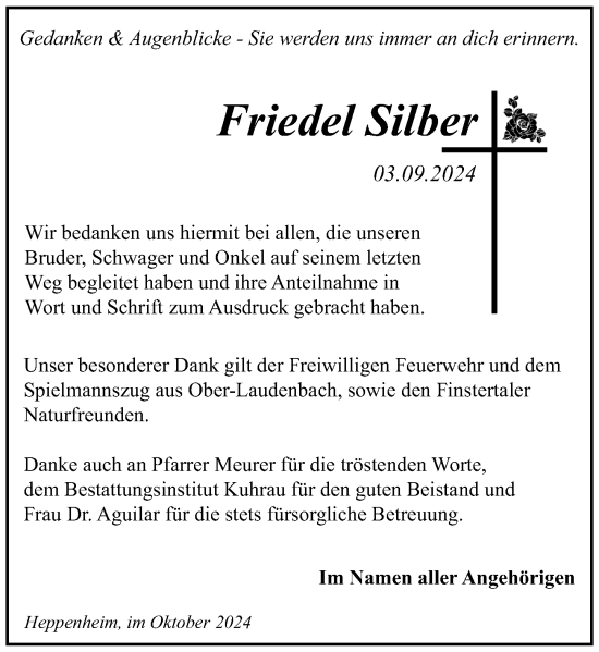 Traueranzeige von Friedel Silber von Starkenburger Echo