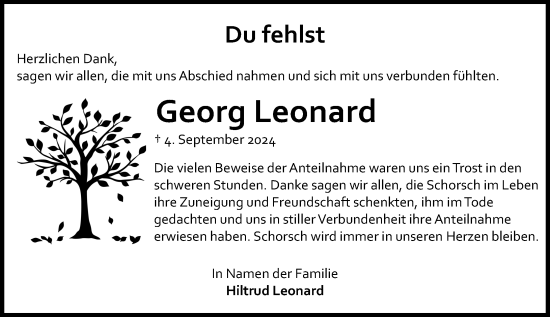 Traueranzeige von Georg Leonard von Allgemeine Zeitung Mainz