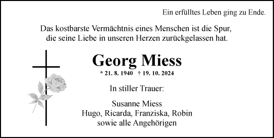 Traueranzeige von Georg Miess von Allgemeine Zeitung Mainz