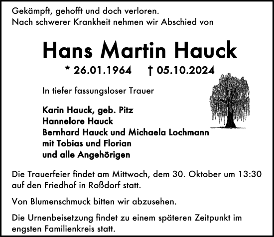 Traueranzeige von Hans Martin Hauck von Darmstädter Echo