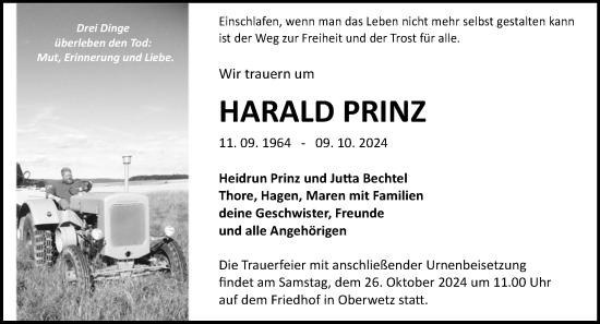 Traueranzeige von Harald Prinz von Wetzlarer Neue Zeitung