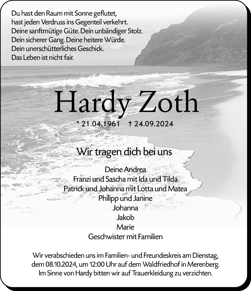  Traueranzeige für Hardy Zoth vom 05.10.2024 aus Weilburger Tageblatt