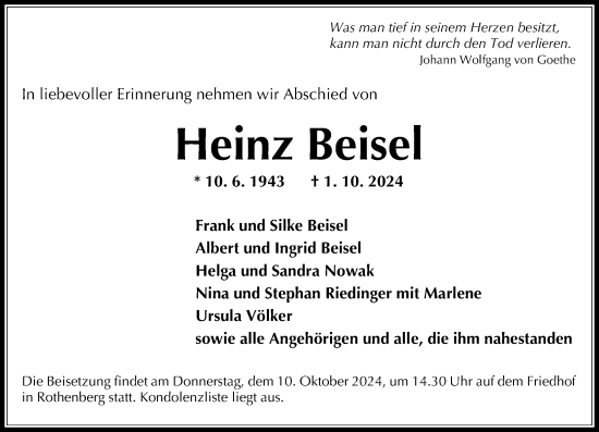 Traueranzeige von Heinz Beisel von Odenwälder Echo