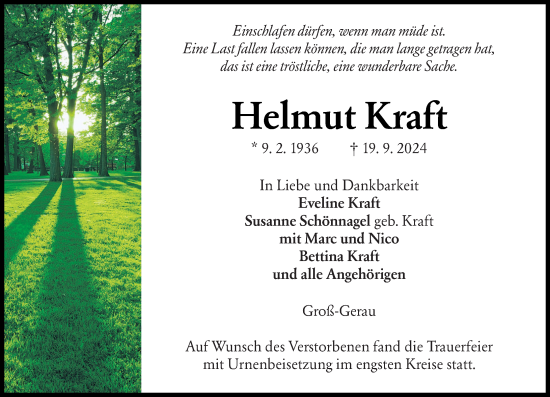 Traueranzeige von Helmut Kraft von Groß-Gerauer Echo